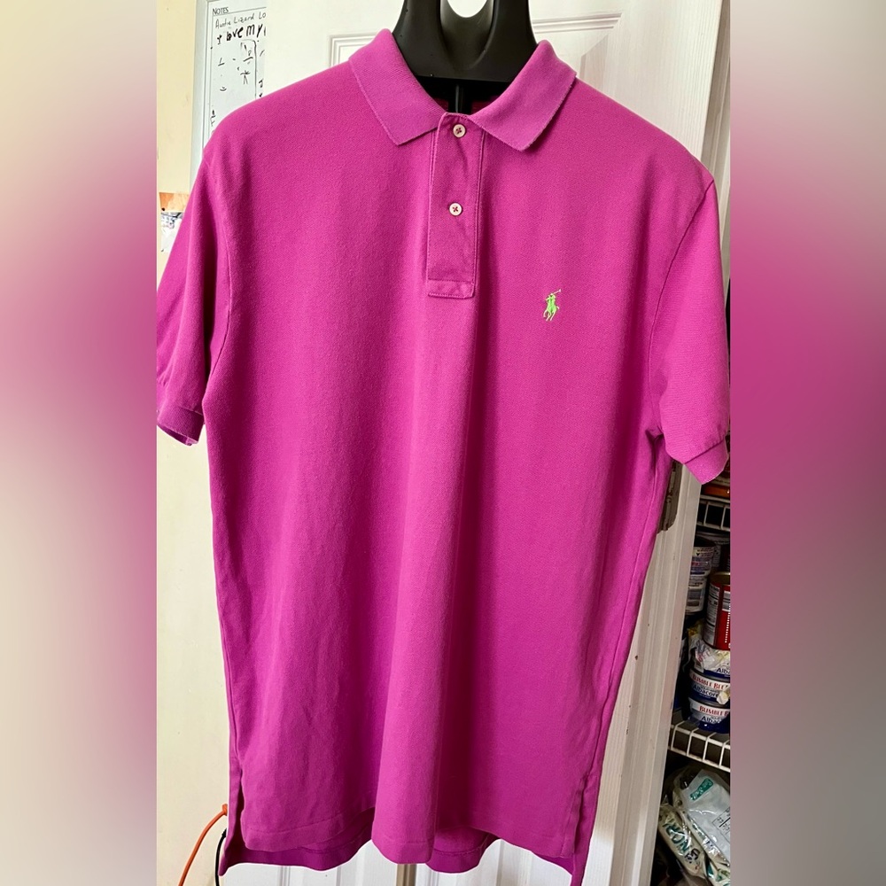 Vintage L Large Polo by Ralph Lauren Pink Polo Shirt Yellow Pony Preppy Classic